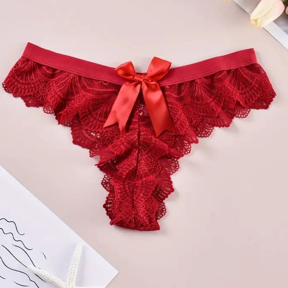 New sexy red bow lace thong panty women’s​​